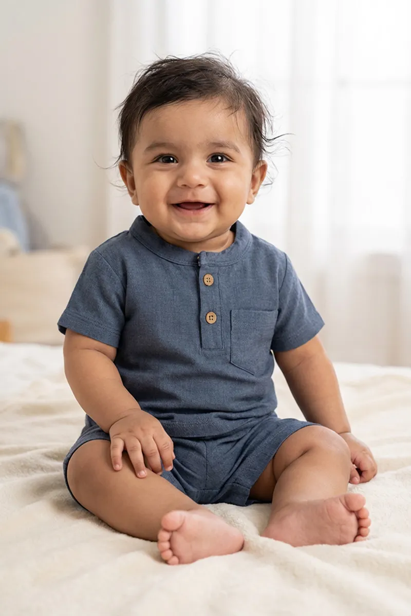 Cotton Solid T-Shirt with Shorts Set for Babies - Grey CLJBCL0024GRE36M