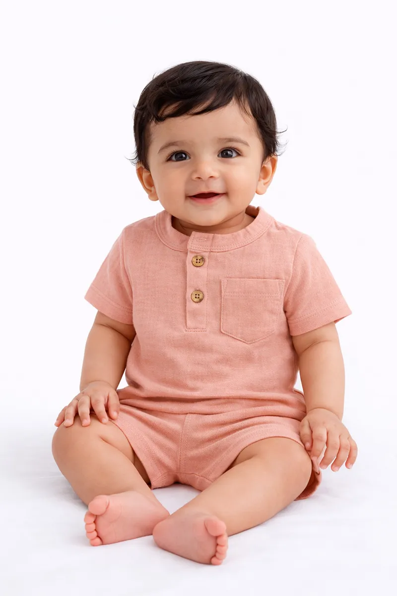 Cotton Solid T-Shirt with Shorts Set for Babies - Peach CLJBCL0024PEA1218M