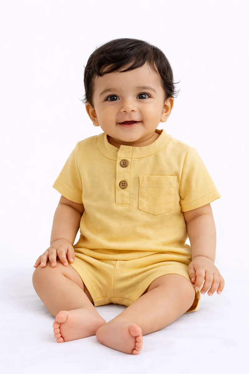 Cotton Solid T-Shirt with Shorts Set for Babies - Yellow CLJBCL0024YEL1218M