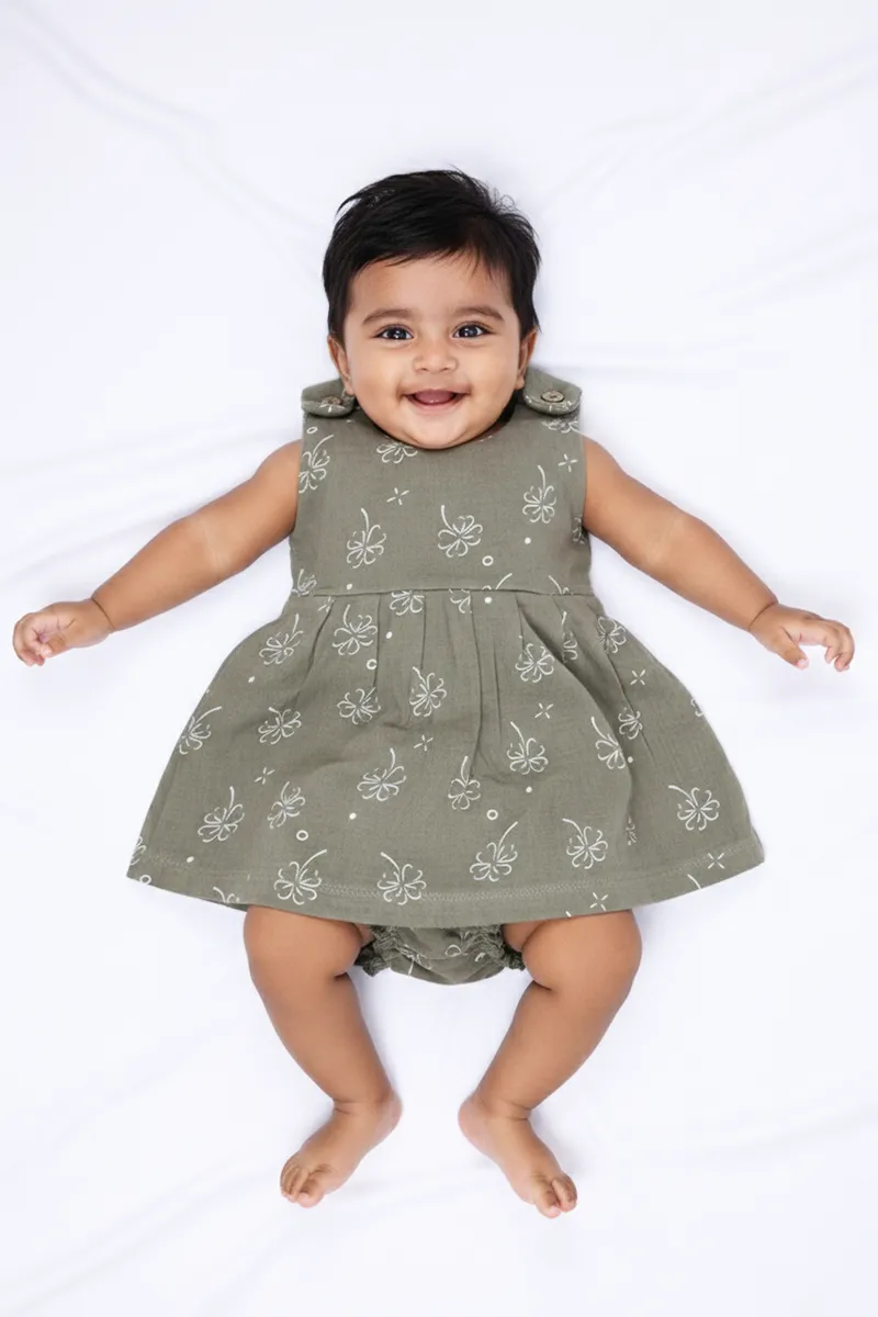 Cotton Floral Frock with Panty Set for Baby Girl - Olive CLJBCL0033OLI36M
