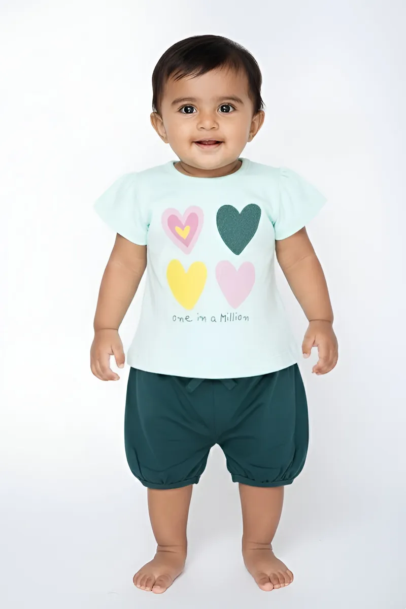 Cotton Top with Shorts Set for Baby Girl - Green CLJBCL0069GRE36M