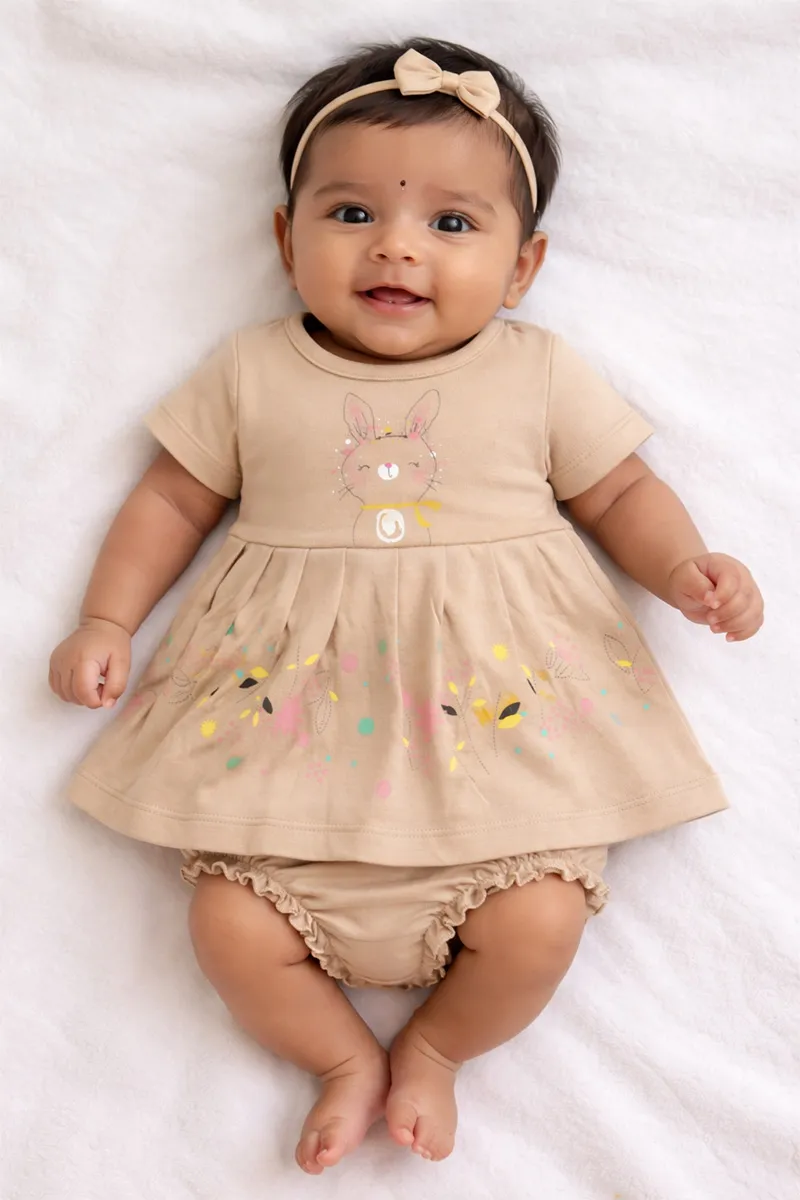 Cotton Frock with Panty Set for Baby Girl - Brown CLJBCL0074BRO69M