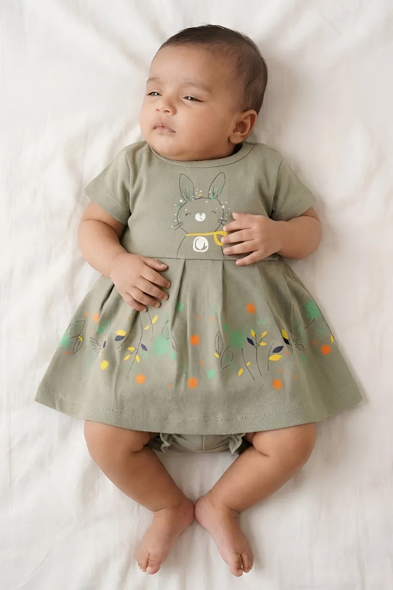 Cotton Frock with Panty Set for Baby Girl - Sage CLJBCL0074SAG69M