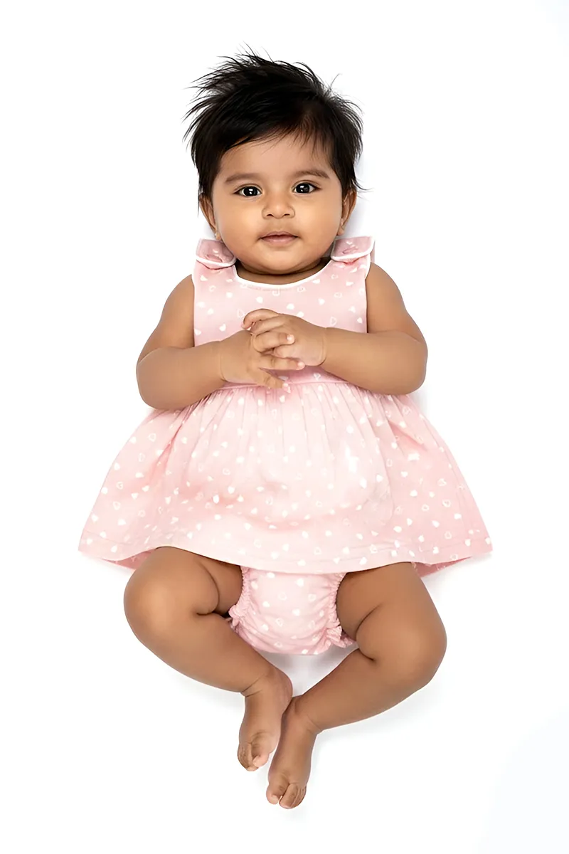 Cotton Printed Frock with Panty Set for Baby Girl - Pink