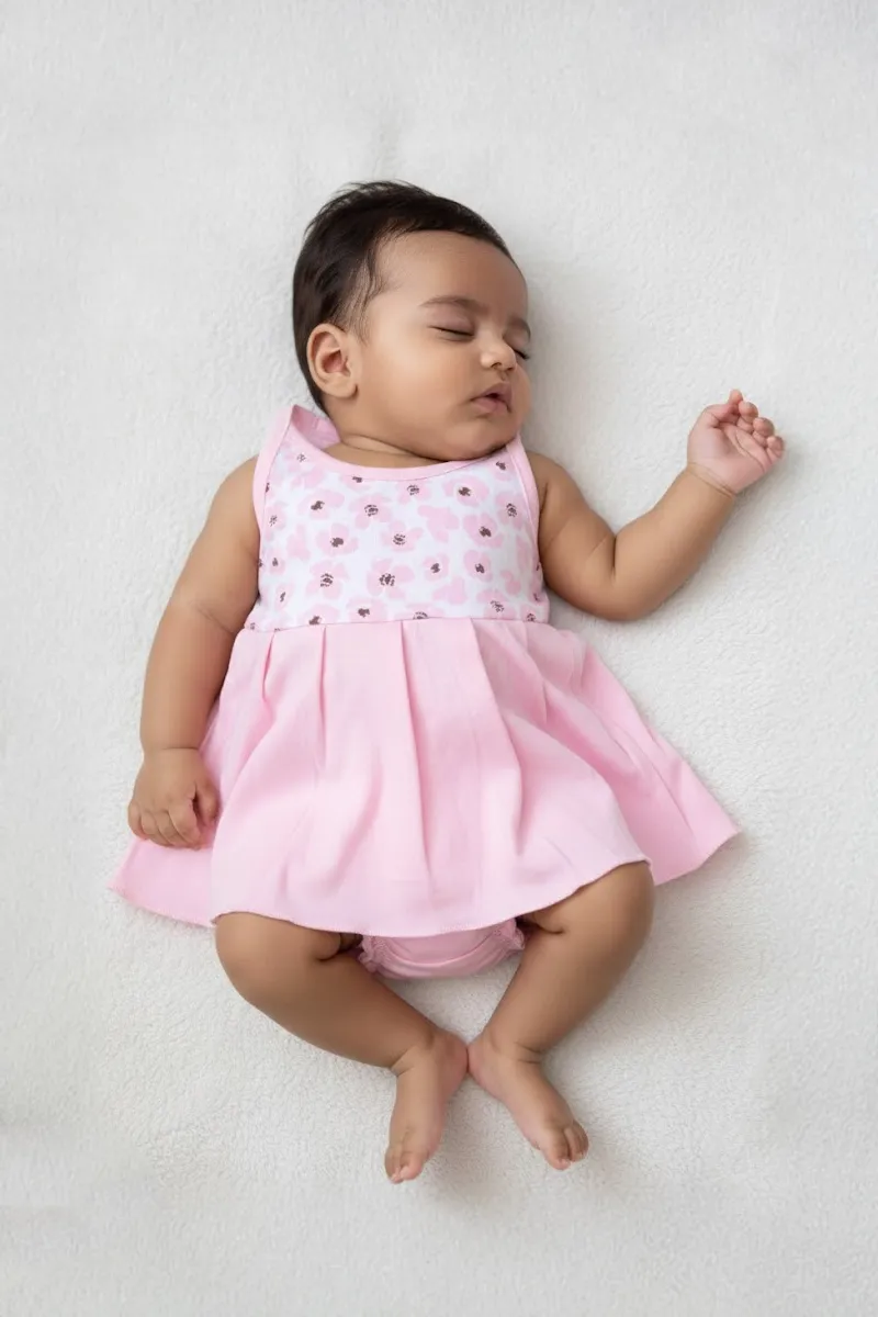 Cotton Printed Frock with Panty Set for Baby Girl - Pink