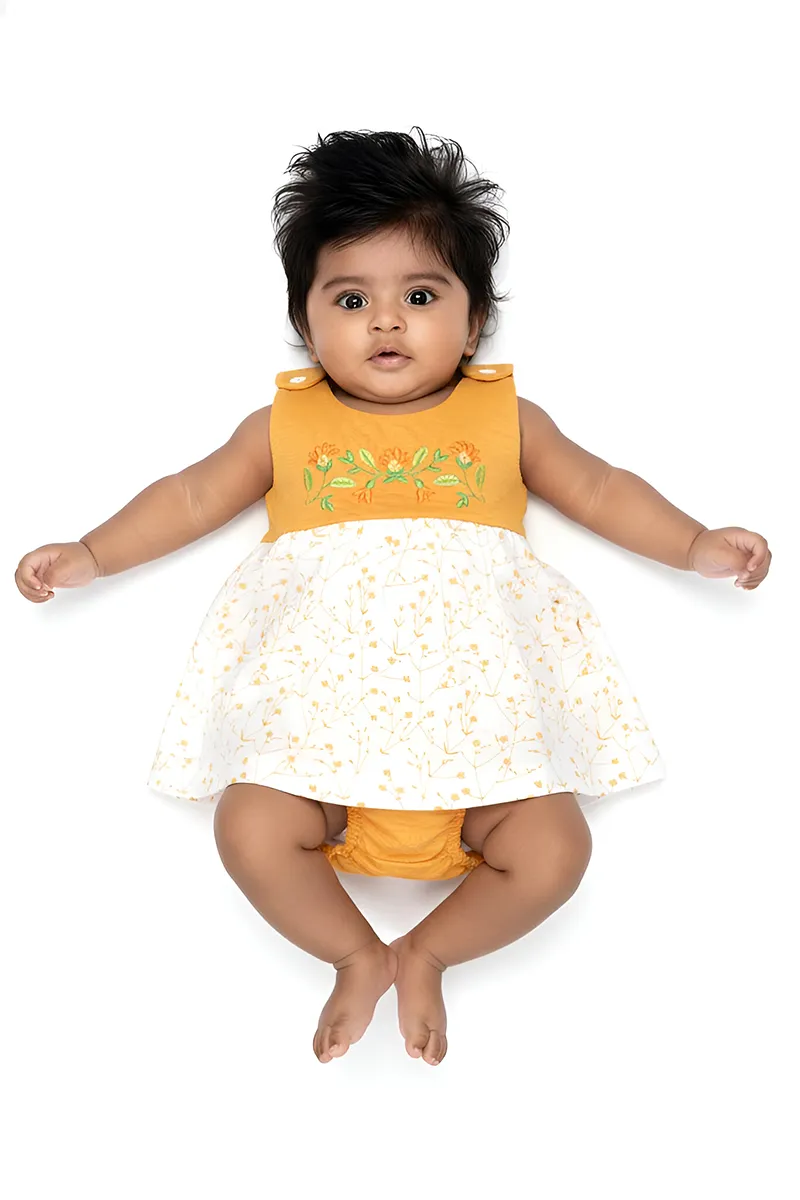 Cotton Printed Frock with Panty Set for Baby Girl - Yellow CLJBCL0080YEL03M