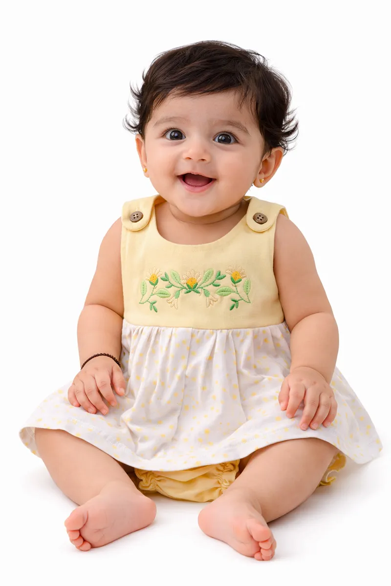 Cotton Printed Frock with Panty Set for Baby Girl - Yellow CLJBCL0081YEL912M
