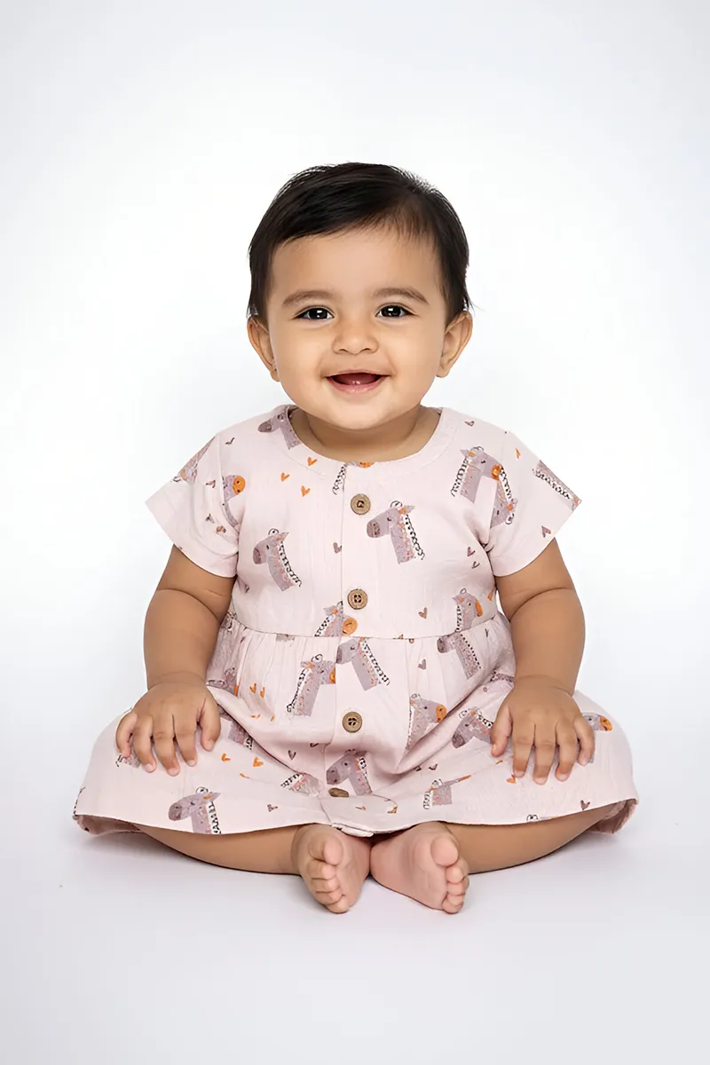 Cotton Printed Frock for Baby Girl - Pink