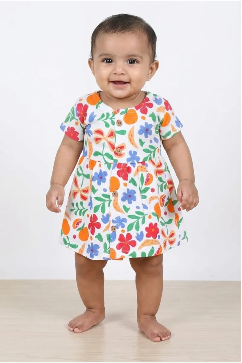 Cotton Printed Frock for Baby Girl - Multicolor