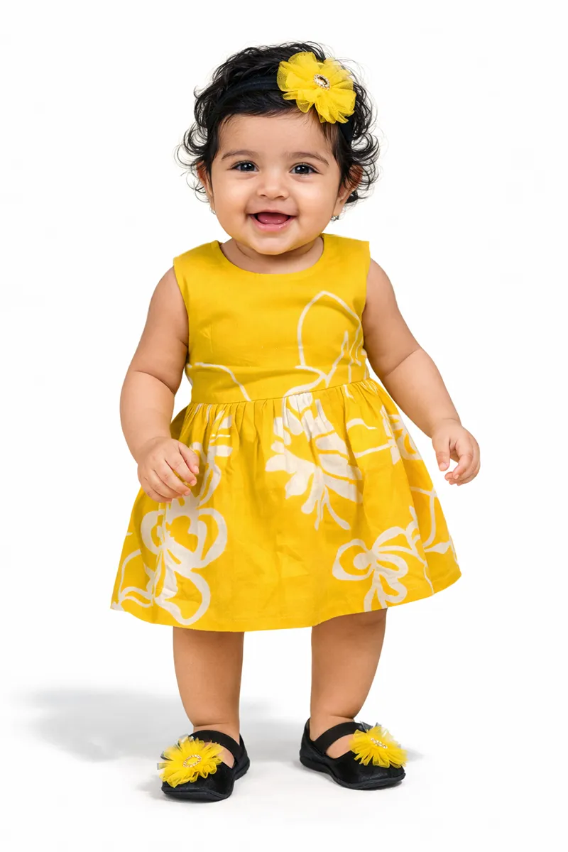 Pure Cotton Frock for Babies - Yellow