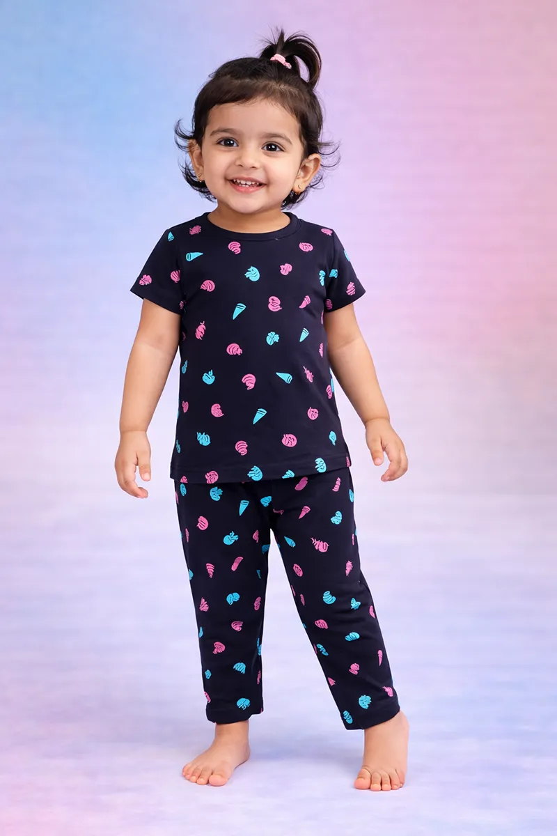 Cotton Printed Top and Pant Set for Baby Girl - Navy Blue CLJBCS00167NAVBLU1824M