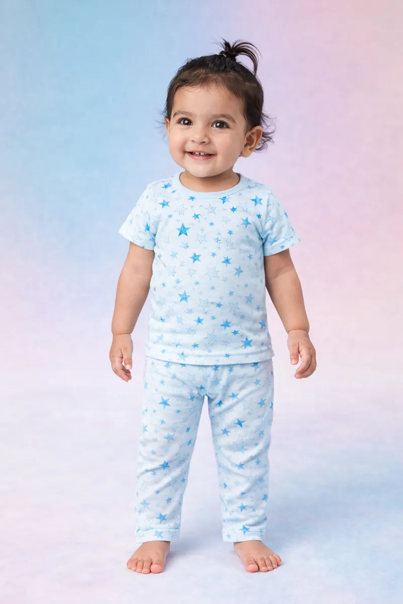 Cotton Printed Top and Pant Set for Baby Girl - Blue CLJBCS00168BLU1824M