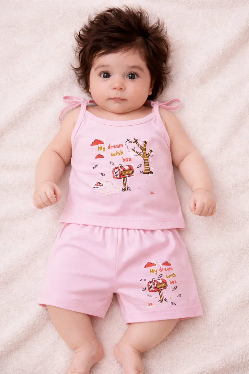 Printed Top and Shorts Set for Babies - Baby Pink CLJBCS00206BAB03M
