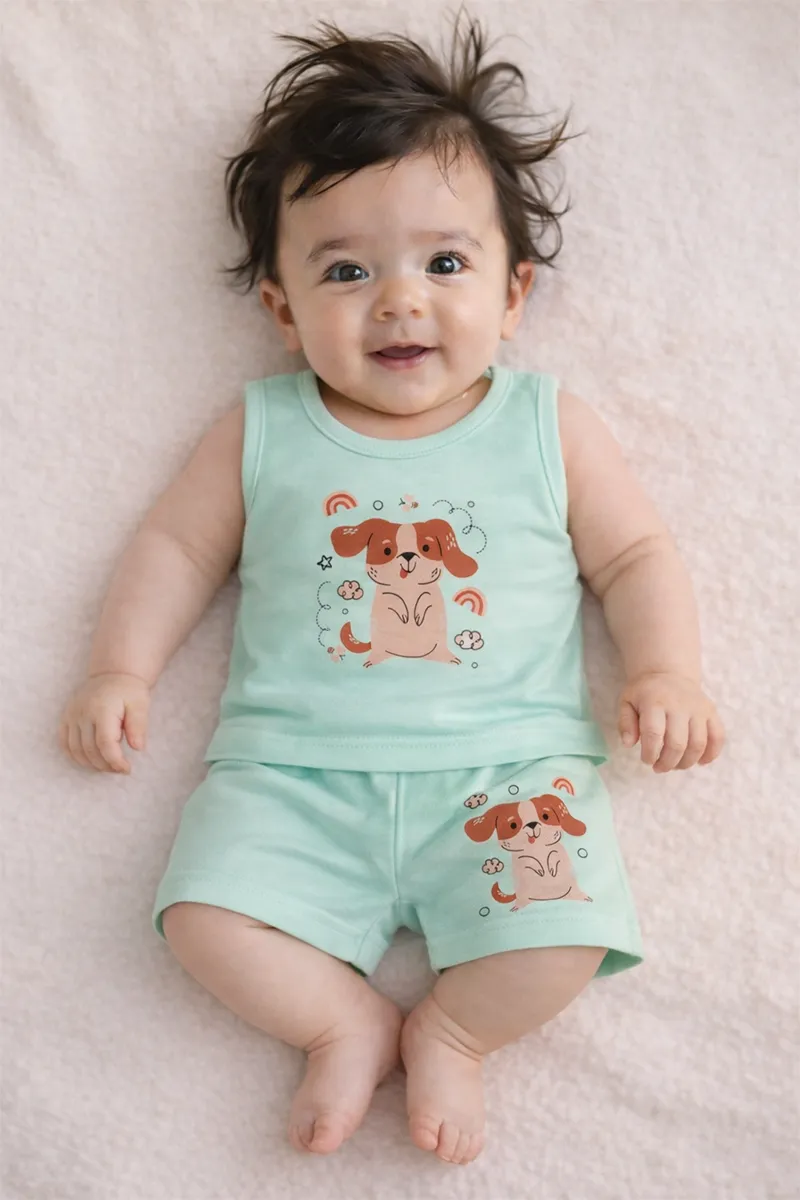 Printed Top and Shorts Set for Babies - Green
