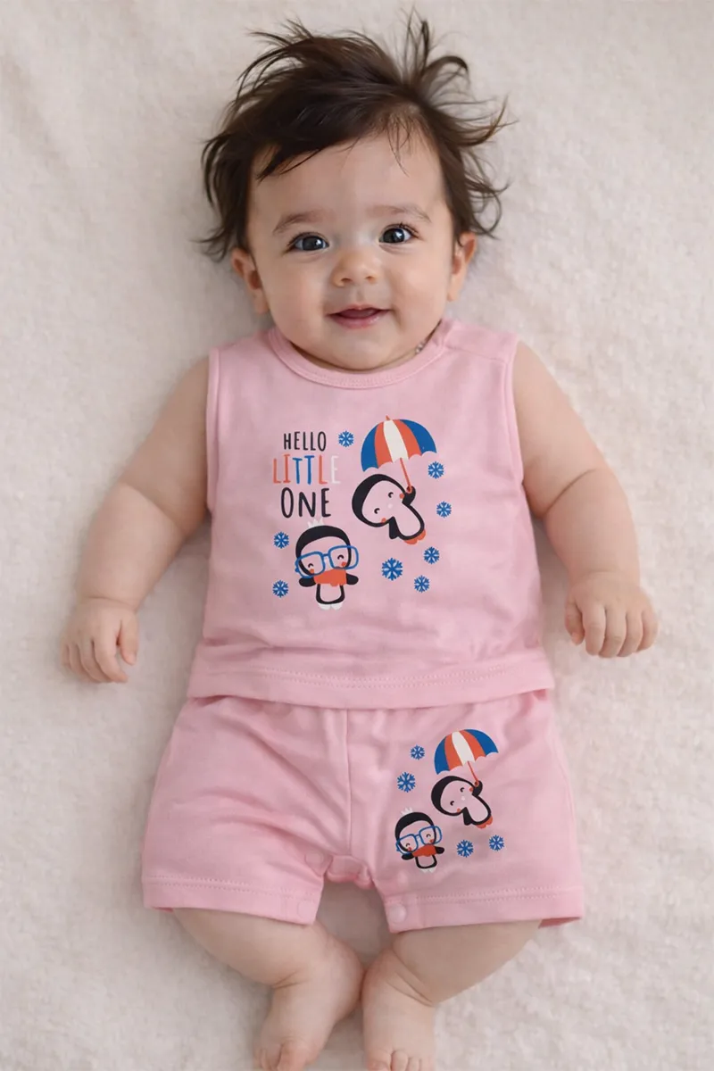 Printed Top and Shorts Set for Babies - Baby Pink