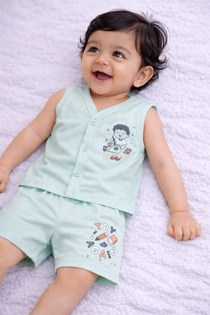 Printed Top and Shorts Set for Babies - Aqua