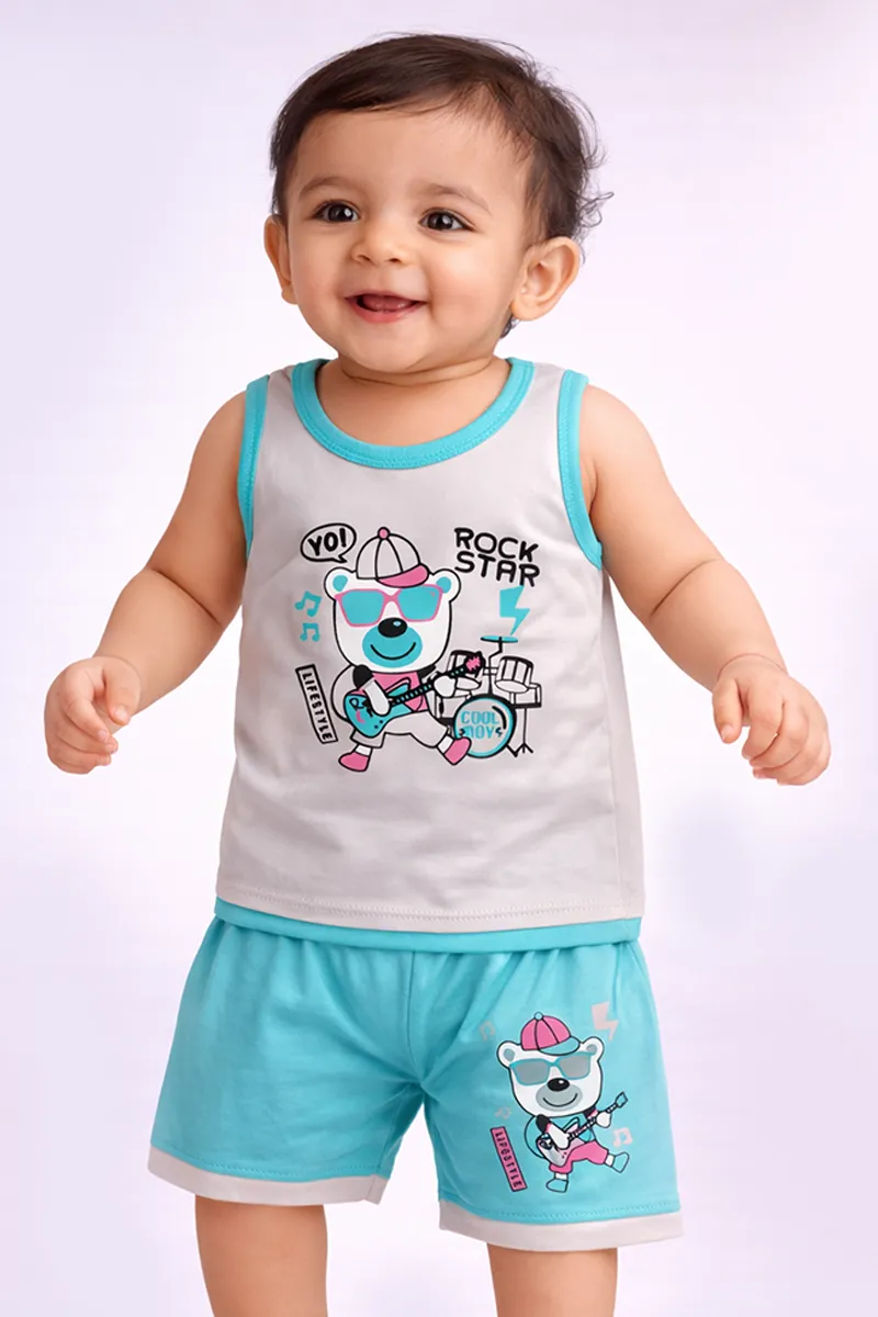 Printed T-Shirt and Shorts for Babies - Grey