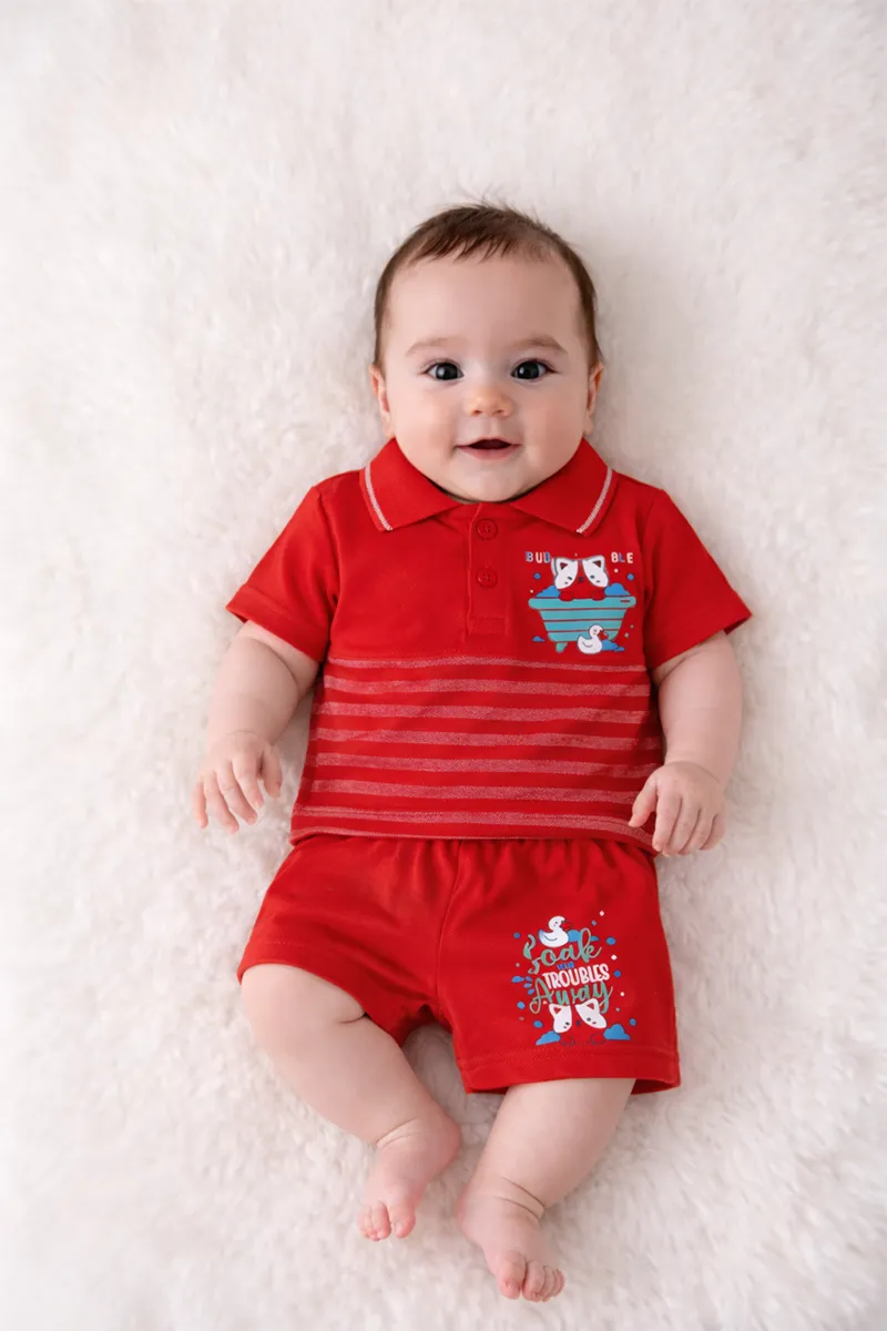 Printed T-Shirt and Shorts for Babies - Red CLJBCS00259RED36M