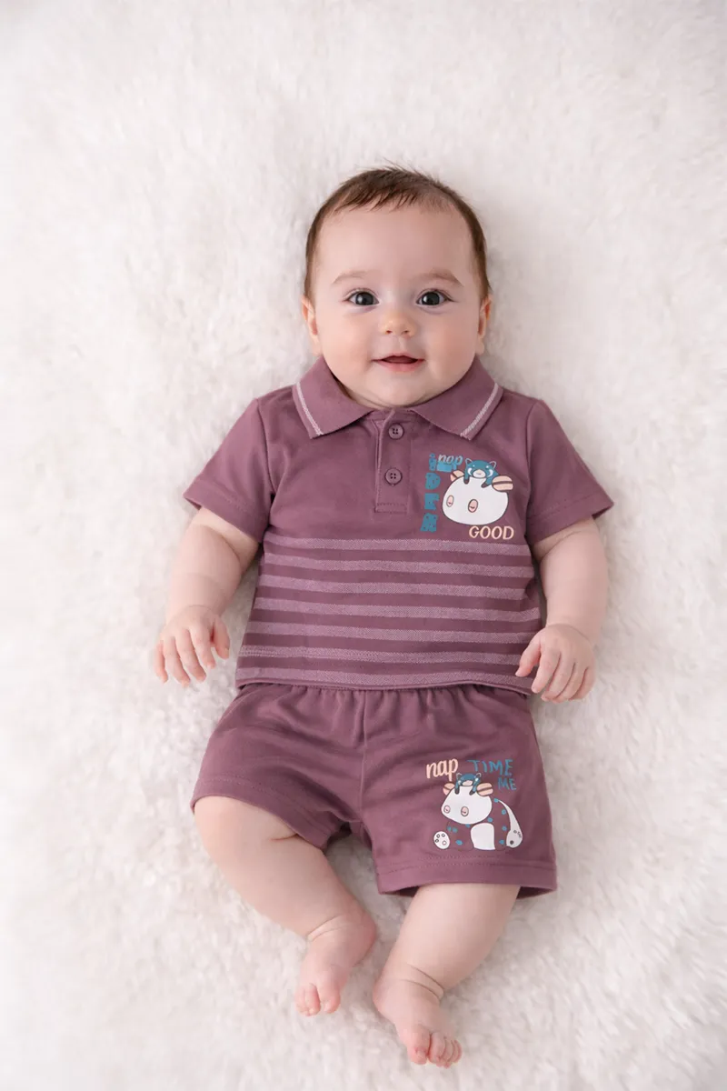 Printed T-Shirt and Shorts for Babies - Mauve CLJBCS00260MAU612M