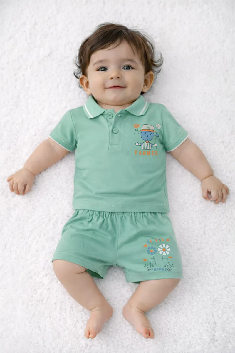 Printed T-Shirt and Shorts for Babies - Green CLJBCS00273GRE612M