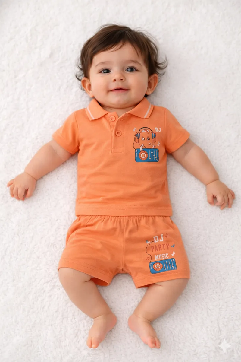 Printed T-Shirt and Shorts for Babies - Orange