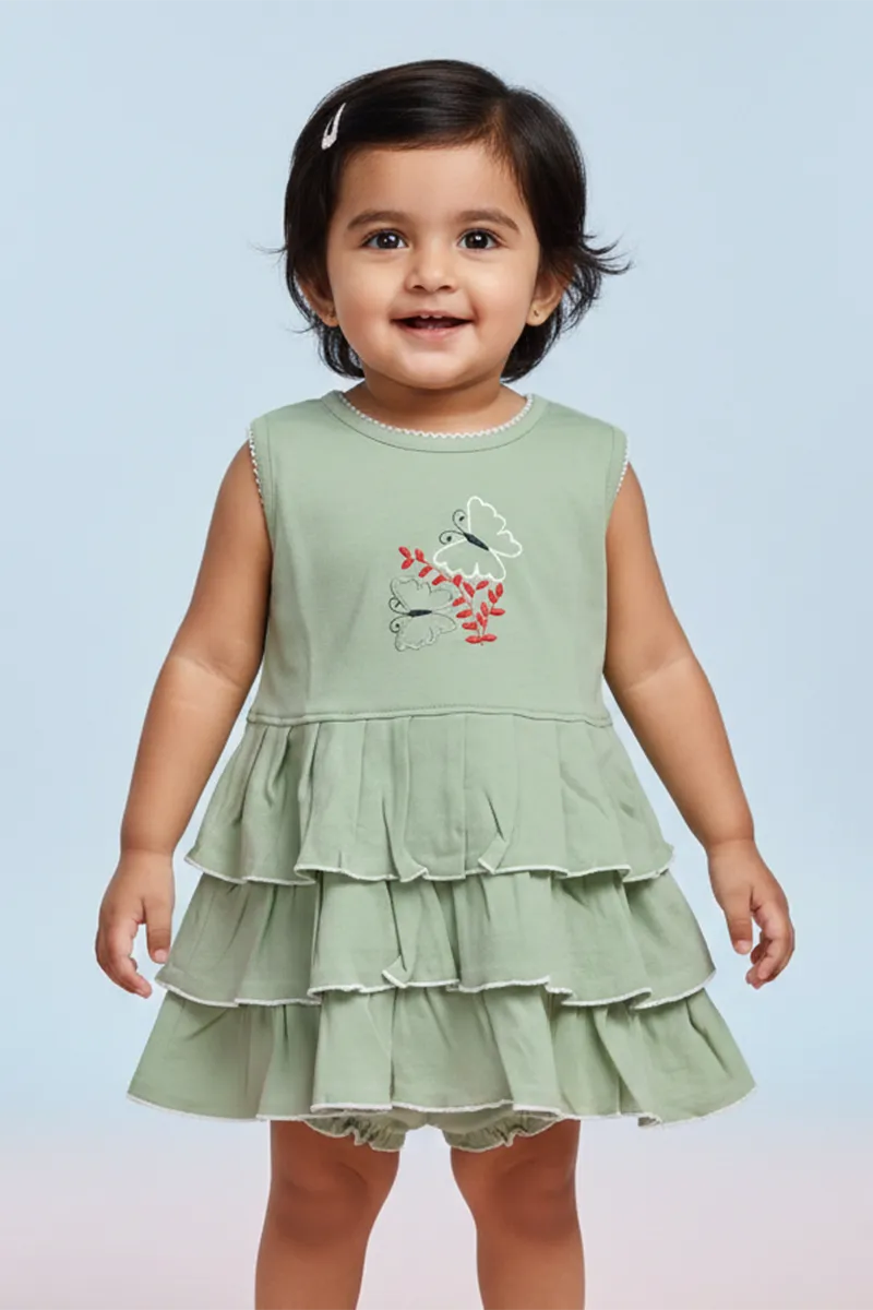 Embroidered Frill Frock with Panty Set for Baby Girl - Green CLJBCS00278GRE1824