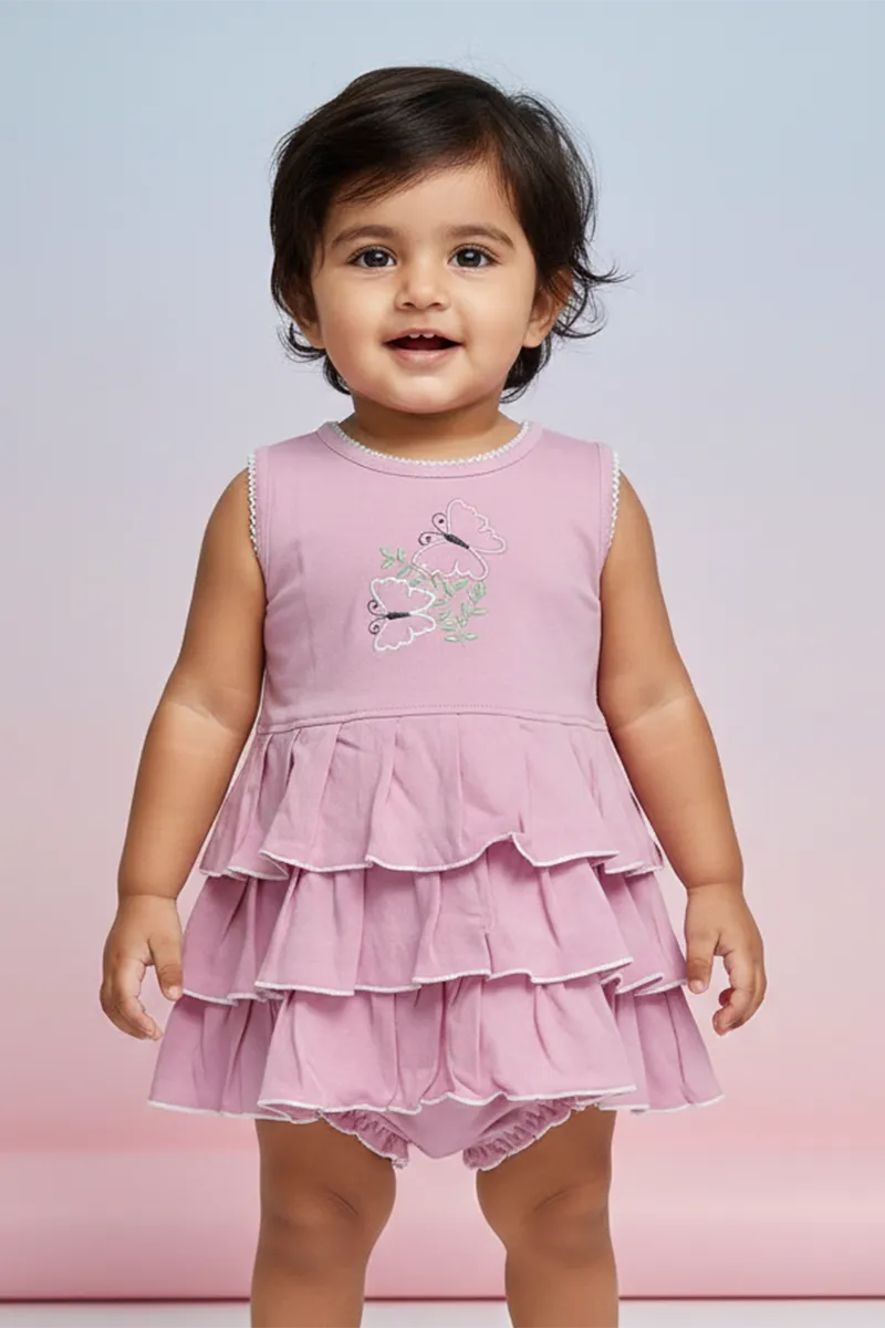 Embroidered Frill Frock with Panty Set for Baby Girl - Lavender CLJBCS00278LAV1824