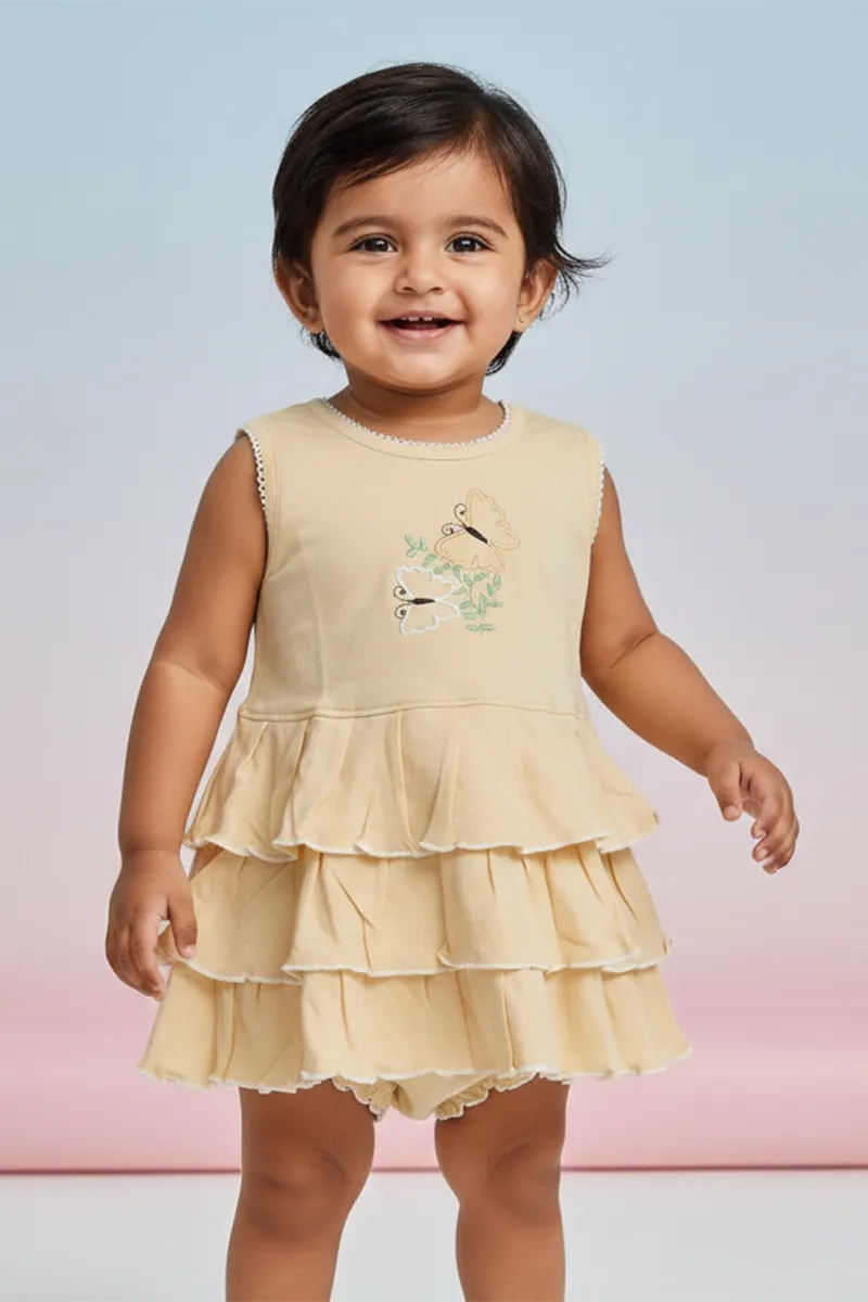 Embroidered Frill Frock with Panty Set for Baby Girl - Sandal CLJBCS00278SAN1824