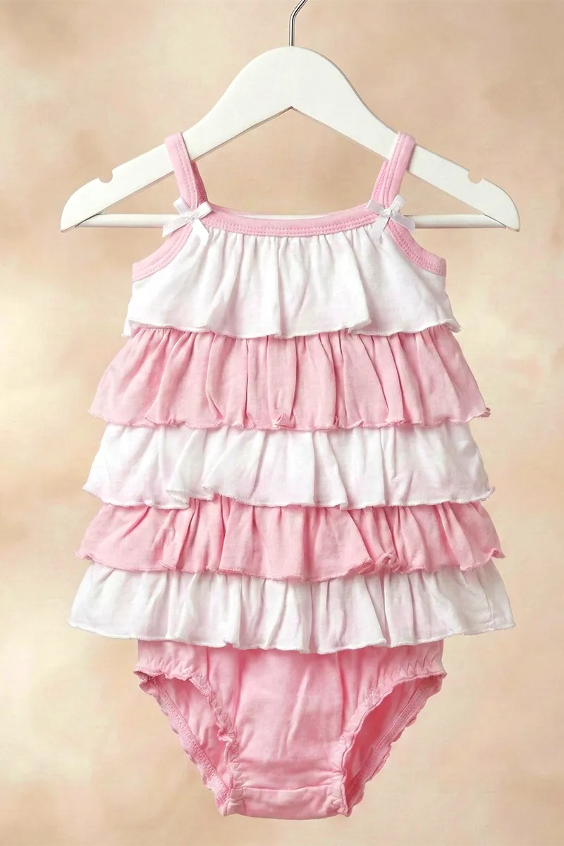 Cotton Frill Frock with Panty Set for Baby Girl - Pink