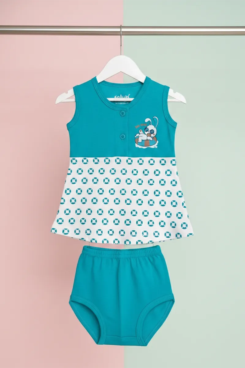 Cotton Frock with Panty Set for Baby Girl - Green
