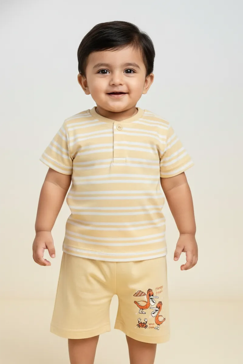 Cotton T-Shirt and Shorts for Babies - Light Brown