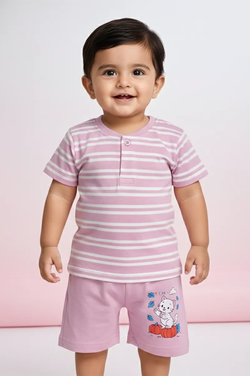 Cotton T-Shirt and Shorts for Babies - Light Pink
