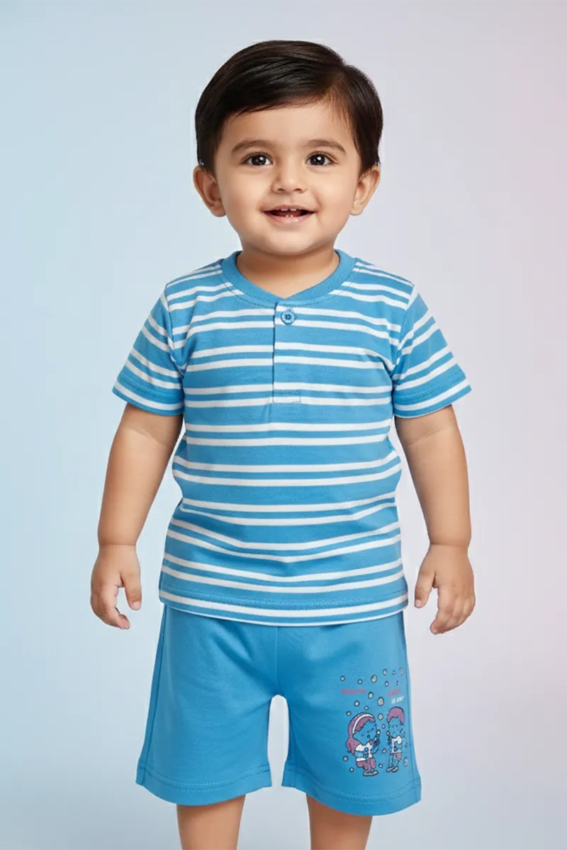 Cotton T-Shirt and Shorts for Babies - Blue