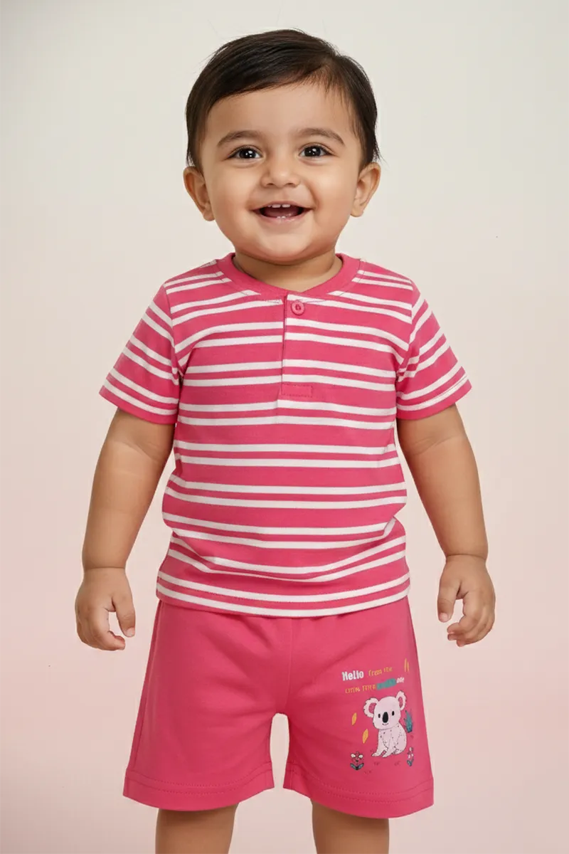 Cotton T-Shirt and Shorts for Babies - Pink