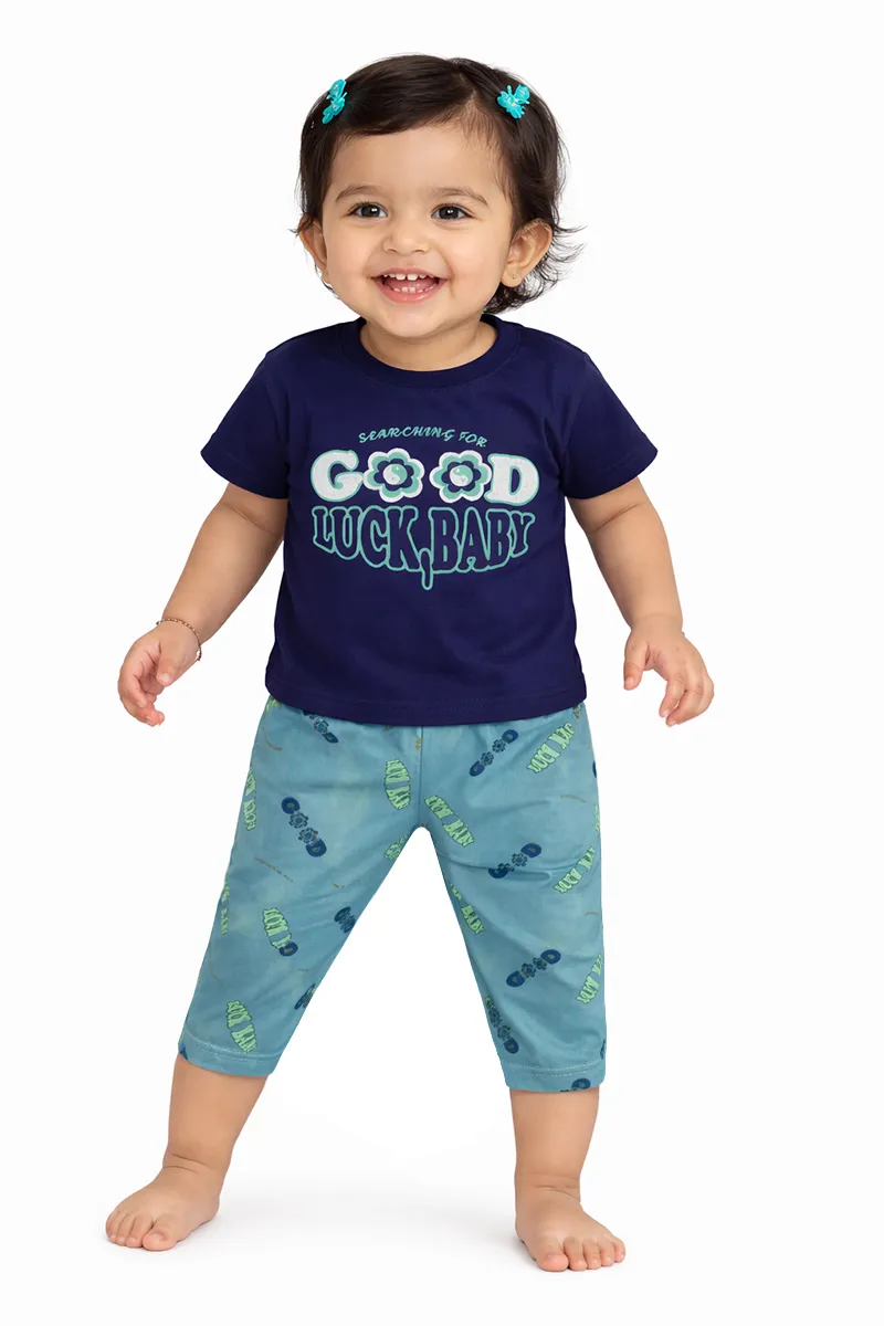T-Shirt and Capri Pant Set for Girls CLJBCS00304NAV612M