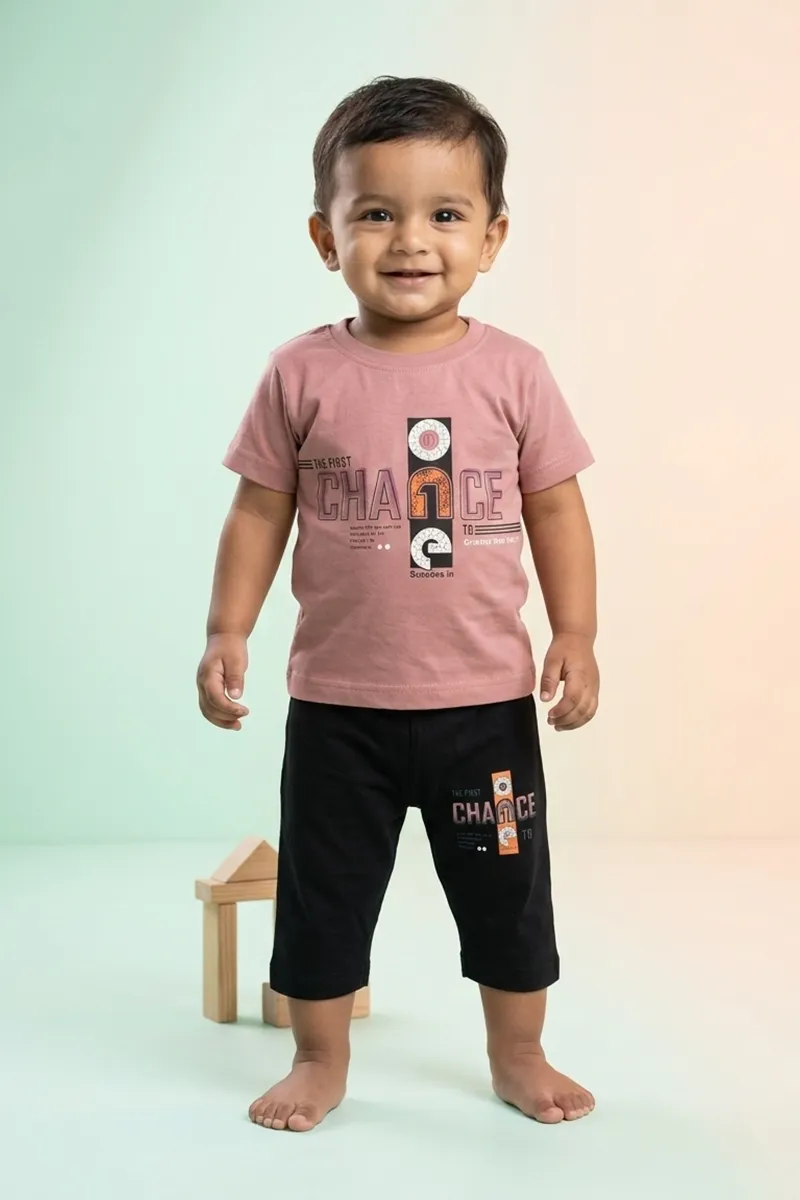 T-Shirt and Capri Pant Set for Baby Boy - Dusty Pink