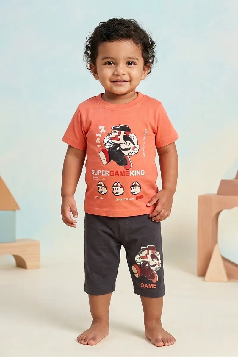 T-Shirt and Capri Pant Set for Baby Boy - Peach