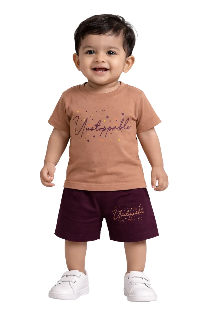 T-Shirt and Shorts Set for Baby Boy - Light Brown