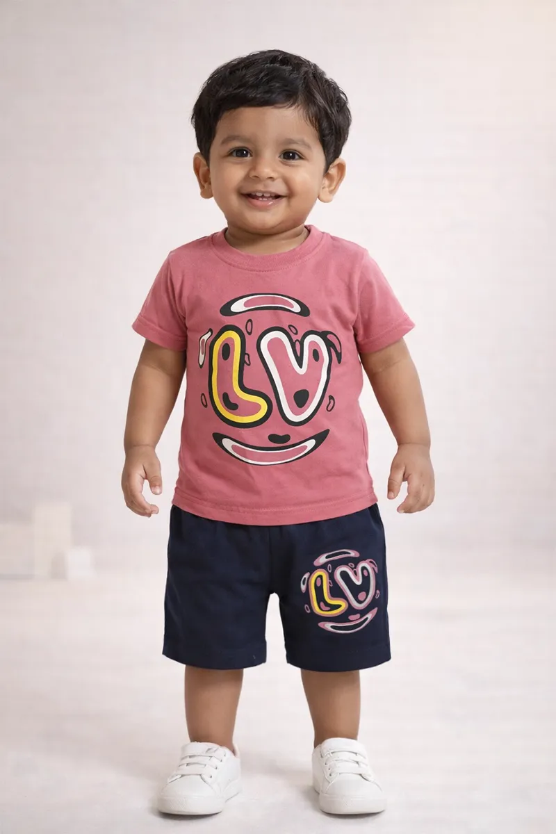 T-Shirt and Shorts Set for Baby Boy - Dusty Pink