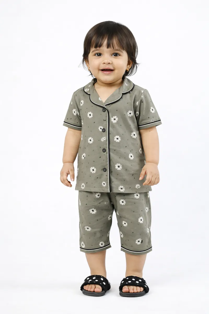 Printed T-Shirt and Capri Pant for Baby Girl  - Sage