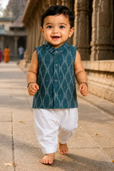 Ikat Cotton Shirt & Pant Set for Baby Boys - Green