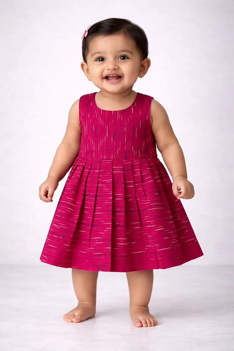Ikat Cotton Frock for Baby Girl -Pink