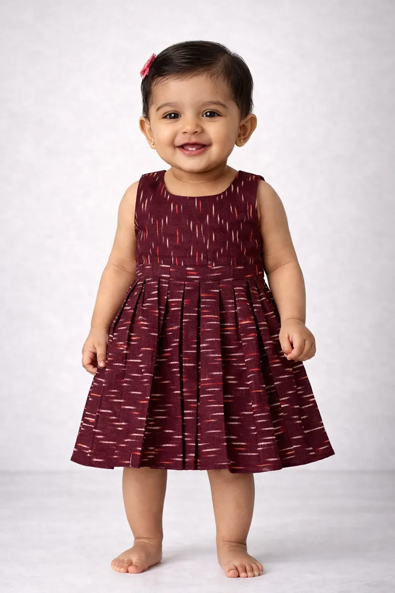 Ikat Cotton Frock for Baby Girl -Brown