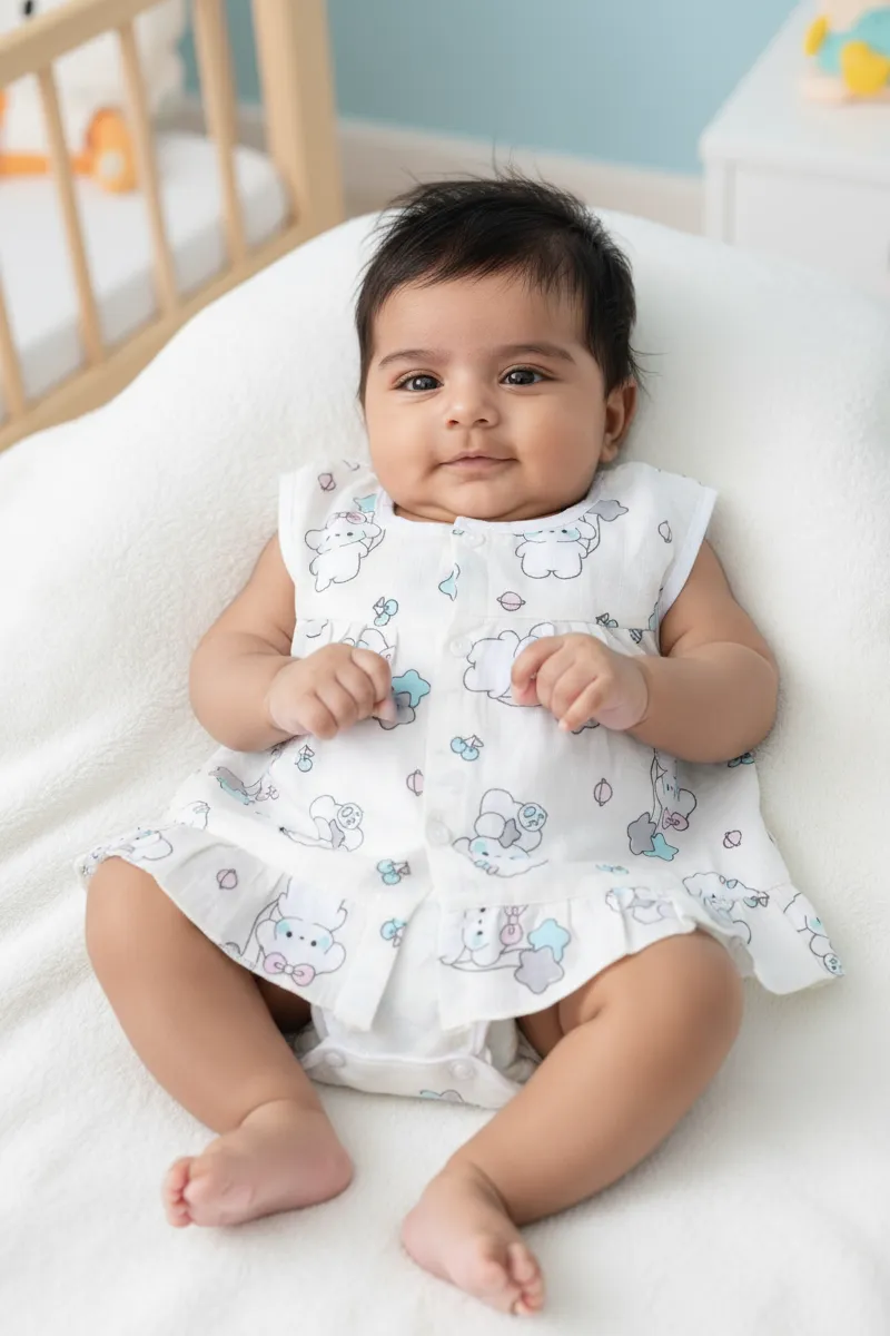 Cotton Printed Frock for Baby Girl - Cream CLJBF009CRE03M