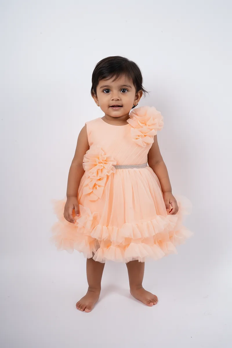 Baby Girl's Polyester Embellished Tulle Party Frock - Light Orange CLJBF010LIG01YR