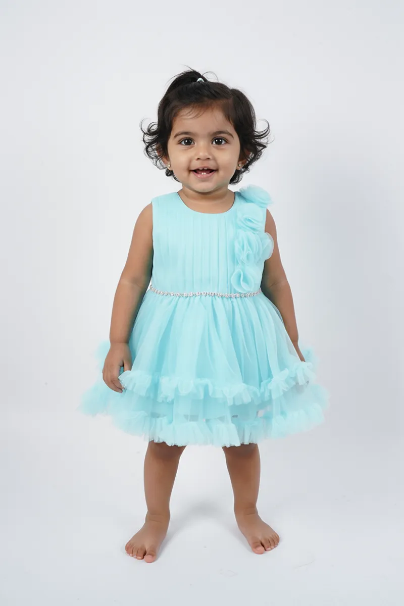 Baby Girl's Polyester Embellished Tulle Party Frock - Blue CLJBF011BLU01YR