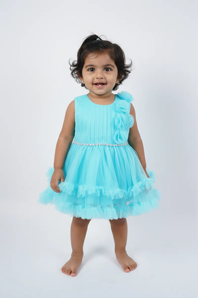 Baby Girl's Polyester Embellished Tulle Party Frock - Sky Blue CLJBF011SKY01YR