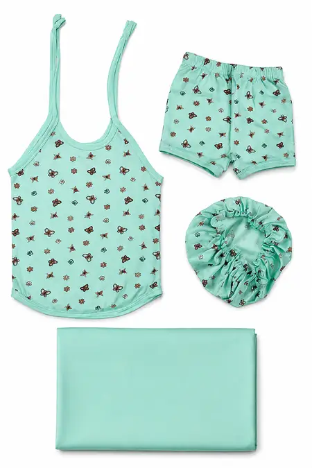 Cotton Printed Knot Jhabla, Shorts, Cap & Towel for Babies - Sea Green CLJBGS16SEA03M