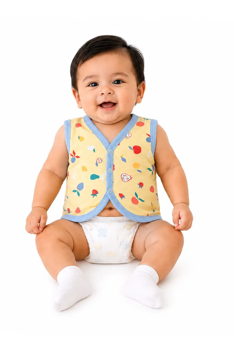 Cotton Printed Button Jhabla for Babies - Yellow