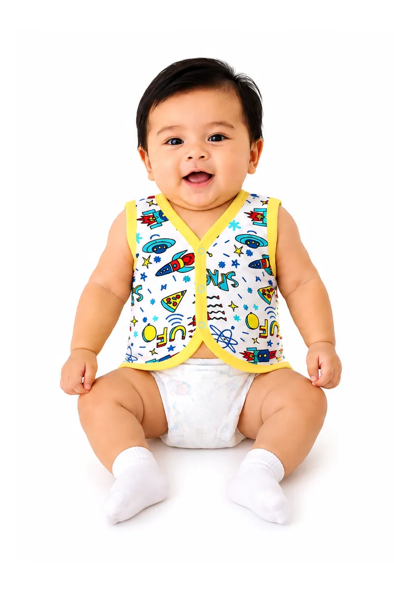 Cotton Printed Button Jhabla for Babies - Yellow